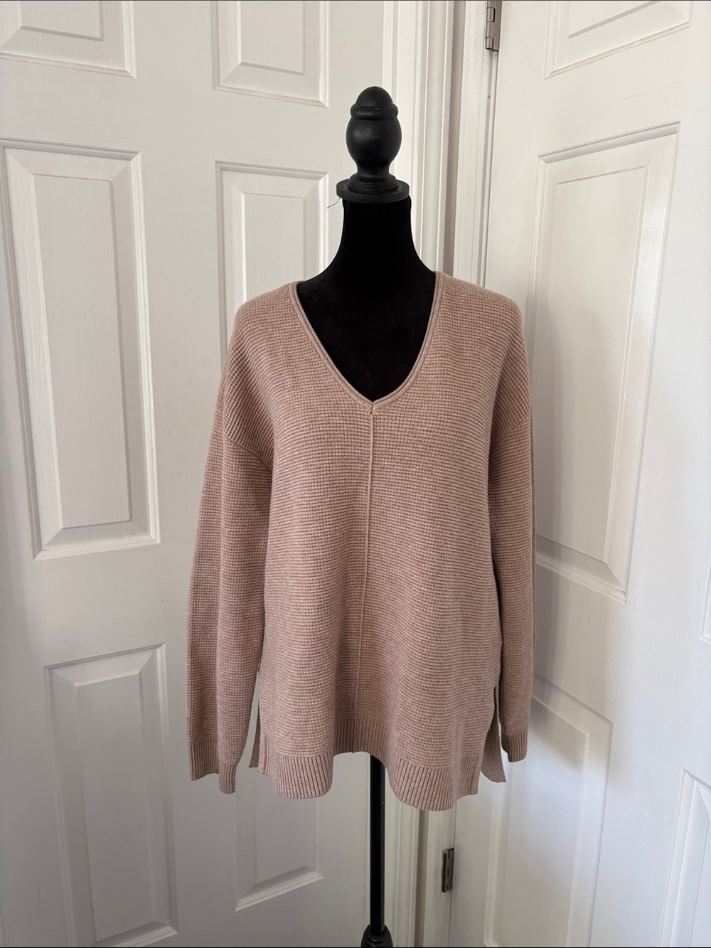 Gentle Fawn Tan Oversized Ribbed V-Neck Sweater